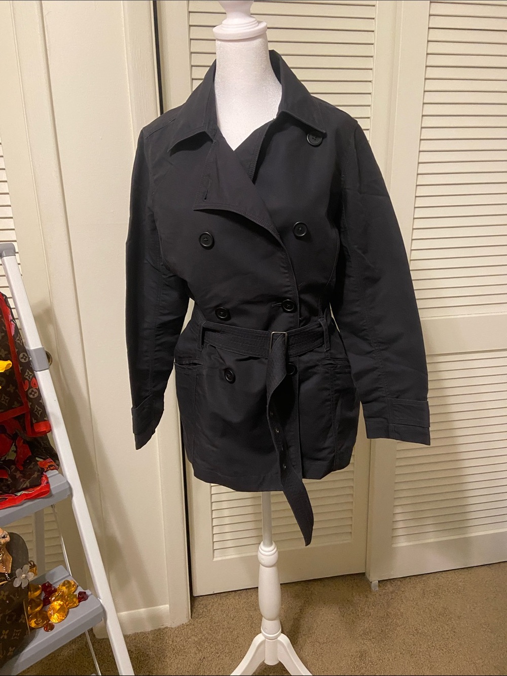 Eddie Bauer Black Double-Breasted Trench with Belt
